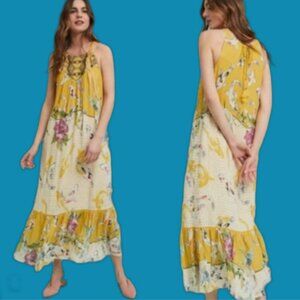 Anthropologie One September Paradiso Koi Fish SMALL Maxi Dress Halter Neckline
